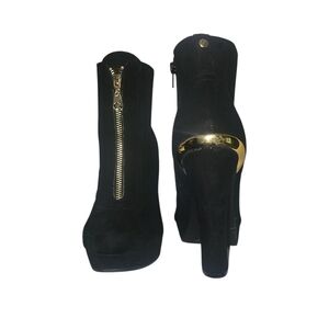 GBG Los Angeles Gold and Black Heeled Ankle Boots